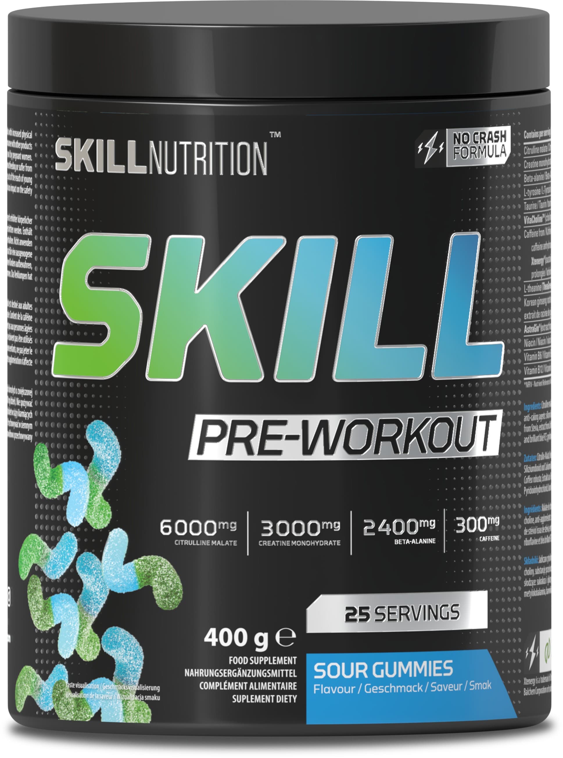 Skill Pre-Workout, Sour Gummies - 400-412g